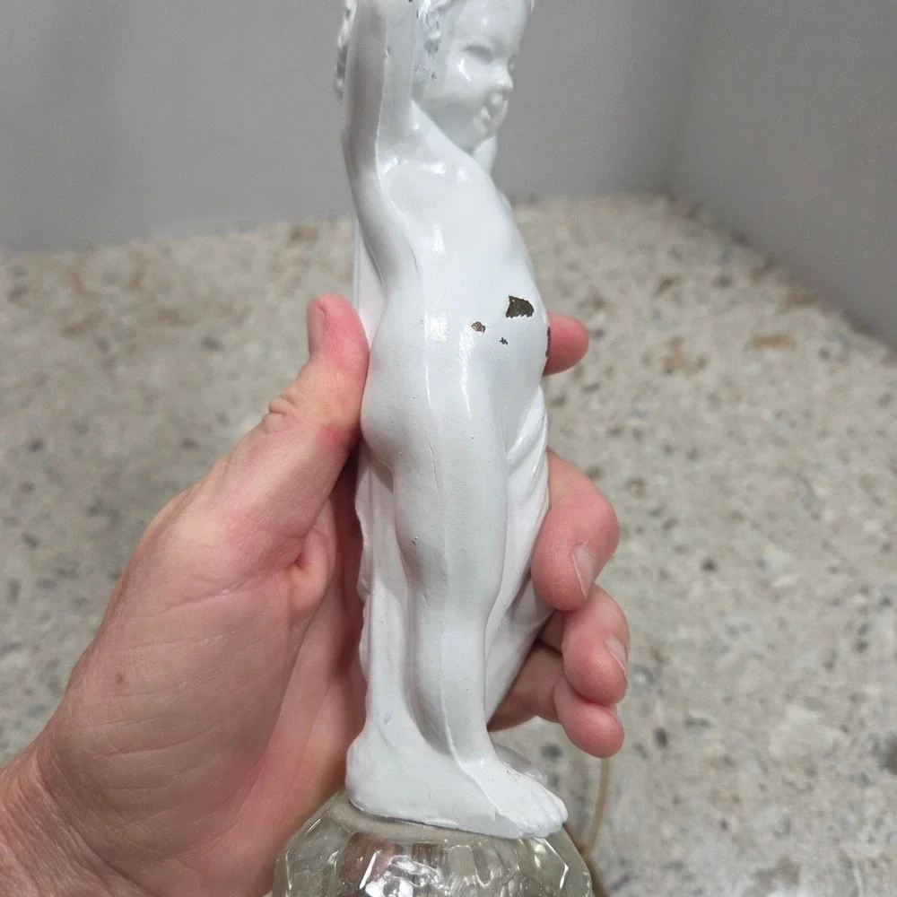 Vintage Cherub Lamp Marble Base Accent Table Lamp Boudoir Lighting 19